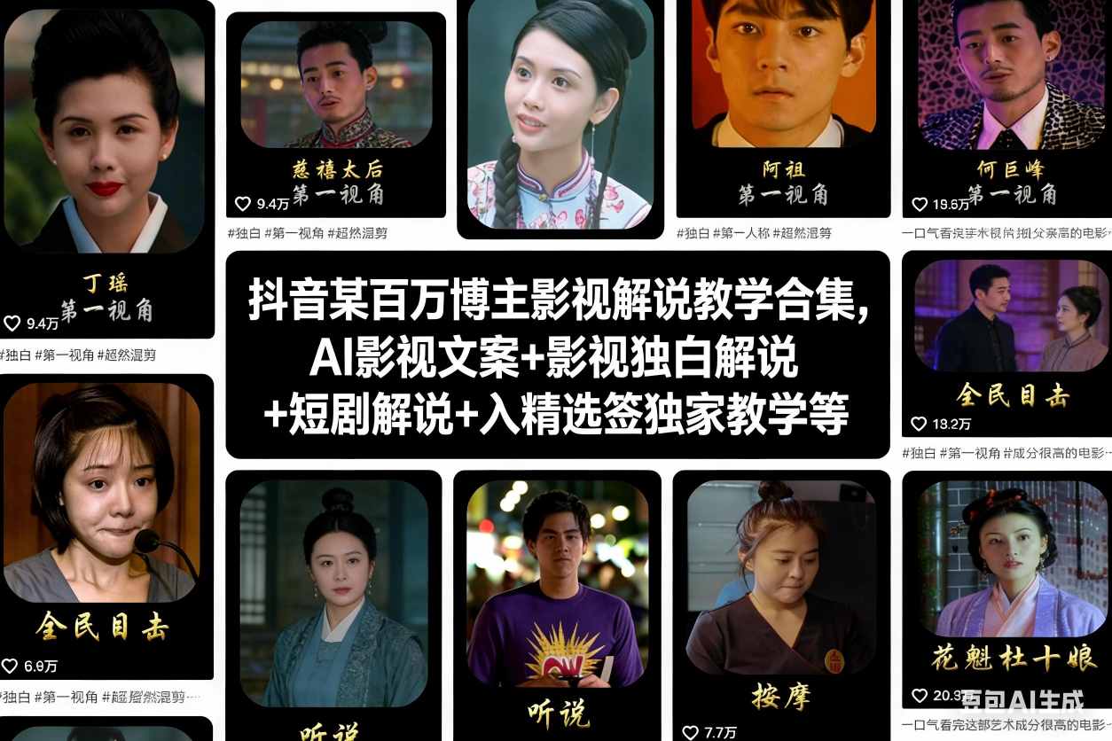 抖音某百万博主影视解说教学合集，AI影视文案+影视独白解说+短剧解说+入精选签独家教学等-保成圈-山云人力,分享创业咨询_最新网络项目资源