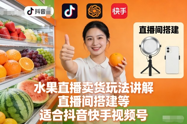 水果直播卖货玩法讲解、直播间搭建等，适合抖音快手视频号-保成圈-山云人力,分享创业咨询_最新网络项目资源