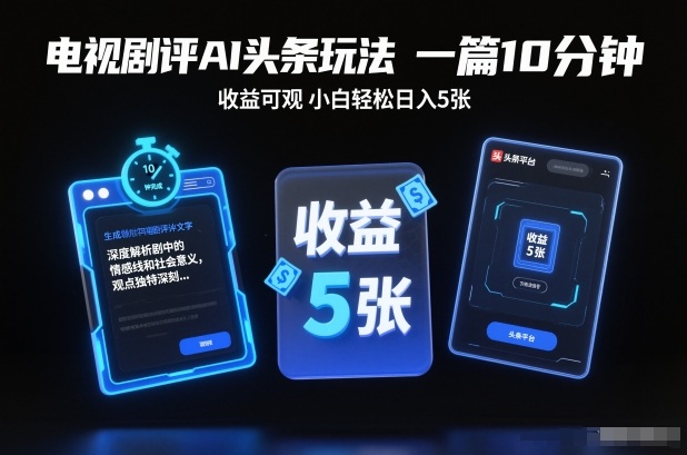 电视剧评AI头条玩法，一篇10分钟，收益可观，小白轻松日入5张+【独家】-保成圈-山云人力,分享创业咨询_最新网络项目资源