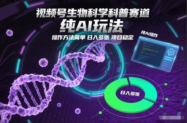 视频号生物科学科普赛道，纯AI玩法，操作方法简单，日入多张，项目稳定-保成圈-山云人力,分享创业咨询_最新网络项目资源