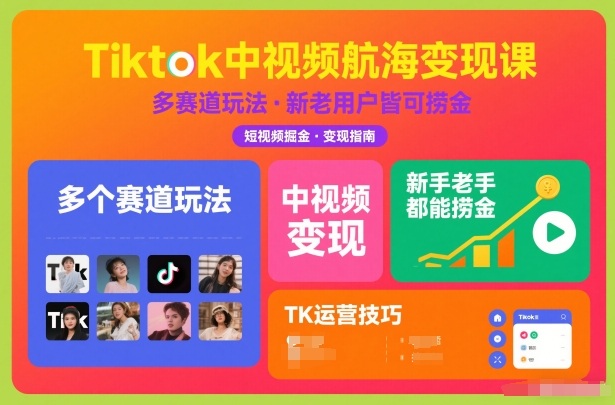 Tiktok中视频航海变现课，多个赛道玩法，新手老手都能在TK中视频捞金-保成圈-山云人力,分享创业咨询_最新网络项目资源