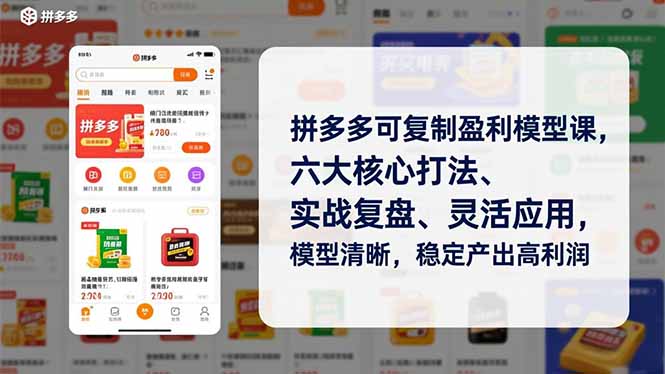 拼多多可复制盈利模型课，六大核心打法、实战复盘、灵活应用，模型清晰，稳定产出高利润-保成圈-山云人力,分享创业咨询_最新网络项目资源