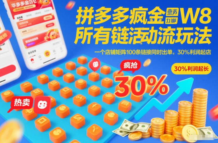 拼多多疯狂活动流玩法，所有链接全部打标，一个店铺矩阵100条链接同时出单，30%利润起店-保成圈-山云人力,分享创业咨询_最新网络项目资源