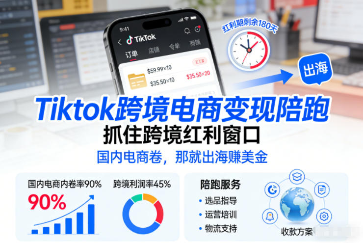 Tiktok跨境电商变现陪跑，抓住跨境红利窗口，国内电商卷，那就出海賺美金-保成圈-山云人力,分享创业咨询_最新网络项目资源