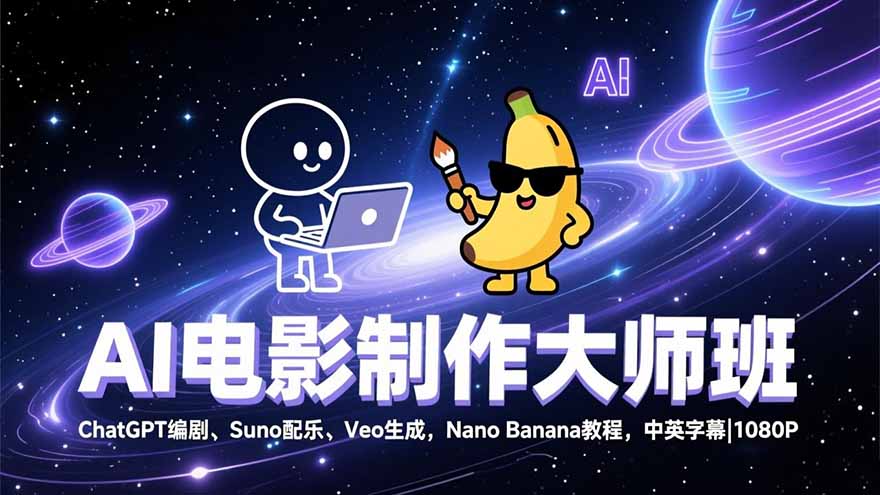 AI电影制作大师班：ChatGPT编剧、Suno配乐、Veo生成，Nano Banana教程，中英字幕|1080P-保成圈-山云人力,分享创业咨询_最新网络项目资源