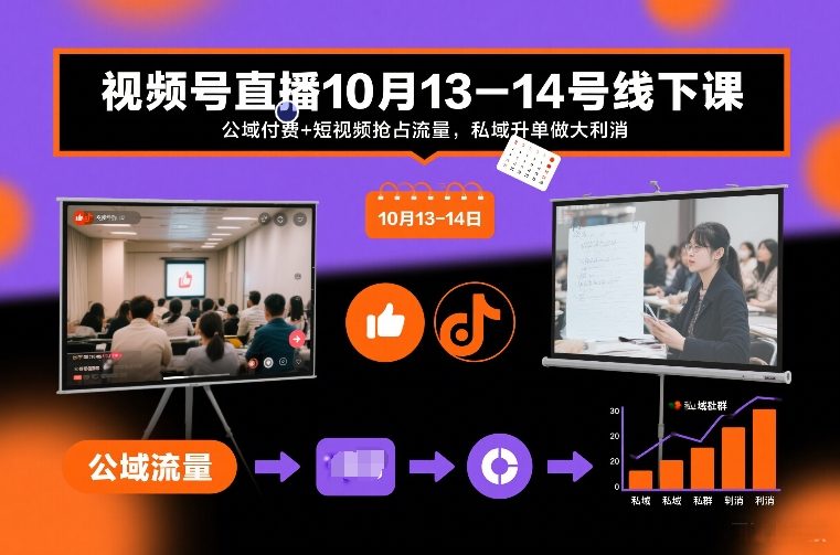 视频号直播10月13-14号线下课，公域付费+短视频抢占流量，私域升单做大利消-保成圈-山云人力,分享创业咨询_最新网络项目资源