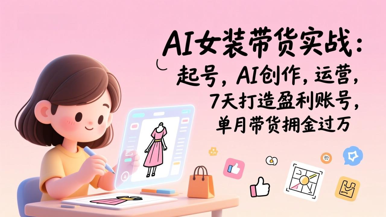 AI女装带货实战：起号，AI创作，运营，7天打造盈利账号，单月带货佣金过万-保成圈-山云人力,分享创业咨询_最新网络项目资源
