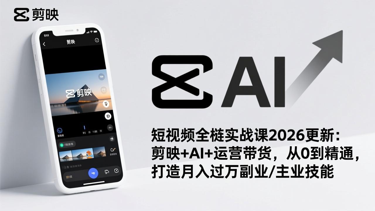 短视频全栈实战课2026更新：剪映+AI+运营带货，从0到精通，打造月入过万副业/主业技能-保成圈-山云人力,分享创业咨询_最新网络项目资源