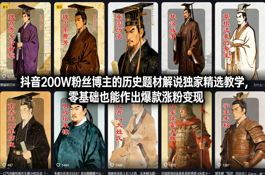 抖音200W粉丝博主的历史题材解说独家精选教学，零基础也能作出爆款涨粉变现-保成圈-山云人力,分享创业咨询_最新网络项目资源