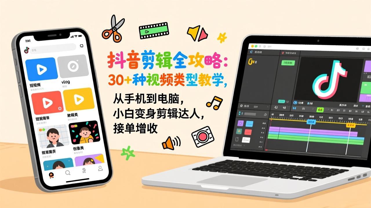 抖音剪辑全攻略：30+种视频类型教学，从手机到电脑，小白变身剪辑达人，接单增收-保成圈-山云人力,分享创业咨询_最新网络项目资源