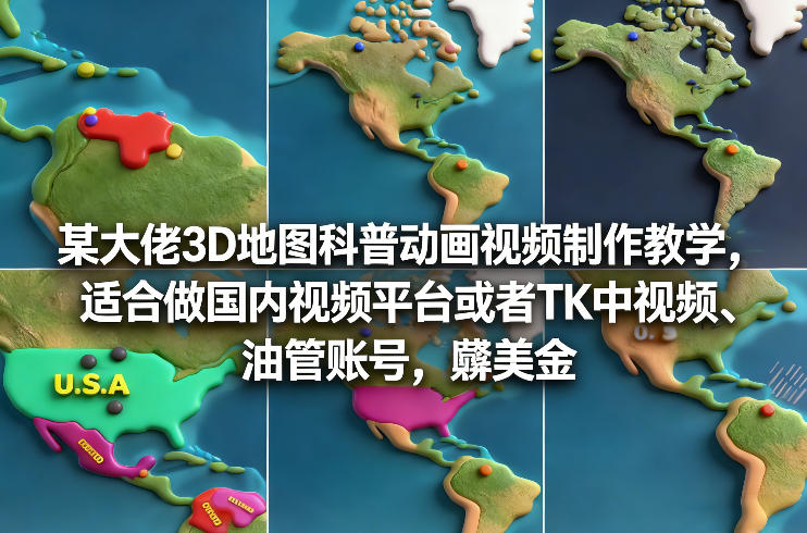 某大佬3D地图科普动画视频制作教学，适合做国内视频平台或者TK中视频、油管账号，賺美金-保成圈-山云人力,分享创业咨询_最新网络项目资源