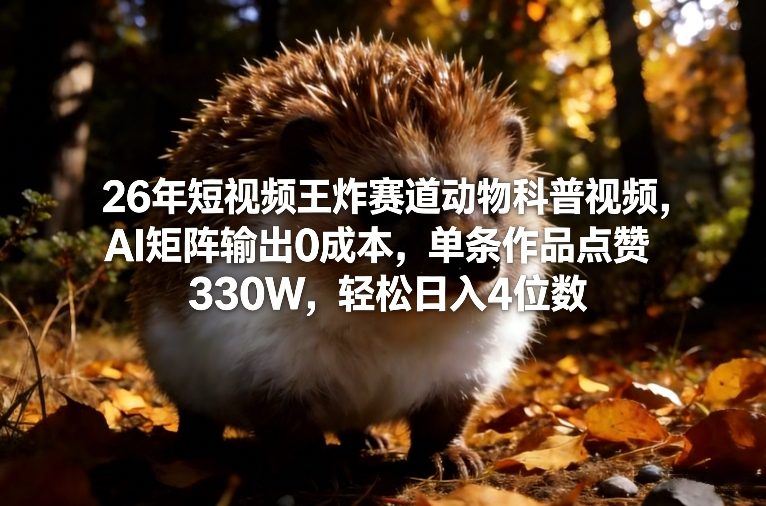 26年短视频王炸赛道动物科普视频，AI矩阵输出0成本，单条作品点赞330W，轻松日入4位数-保成圈-山云人力,分享创业咨询_最新网络项目资源