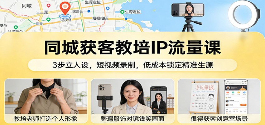 同城获客教培IP流量课：3步立人设，短视频录制，低成本锁定精准生源-保成圈-山云人力,分享创业咨询_最新网络项目资源