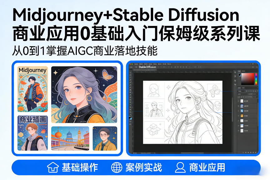 AIGC商业应用Midjourney+Stable Diffusion教程，0基础入门保姆级系列课-保成圈-山云人力,分享创业咨询_最新网络项目资源