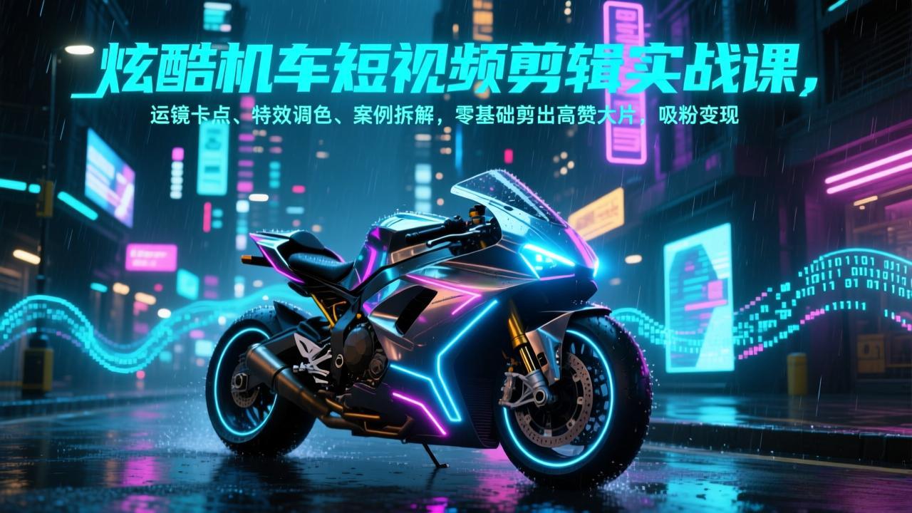 炫酷机车短视频剪辑实战课，运镜卡点、特效调色、案例拆解，零基础剪出高赞大片，吸粉变现-保成圈-山云人力,分享创业咨询_最新网络项目资源