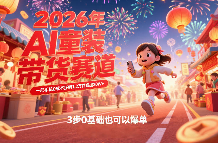 AI童装新春带货赛道，一部手机0成本狂销1.2万件喜提20W+，3步0基础也可以爆单-保成圈-山云人力,分享创业咨询_最新网络项目资源