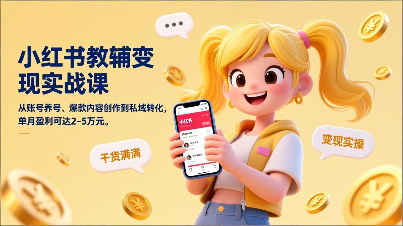 小红书教辅变现实战课，从账号养号、爆款内容创作到私域转化，单月盈利可达2-5万元-保成圈-山云人力,分享创业咨询_最新网络项目资源