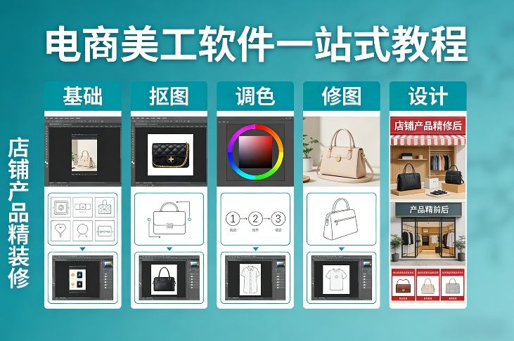 电商美工软件一站式教程，基础/抠图/调色/修图/设计，店铺产品精装修-保成圈-山云人力,分享创业咨询_最新网络项目资源