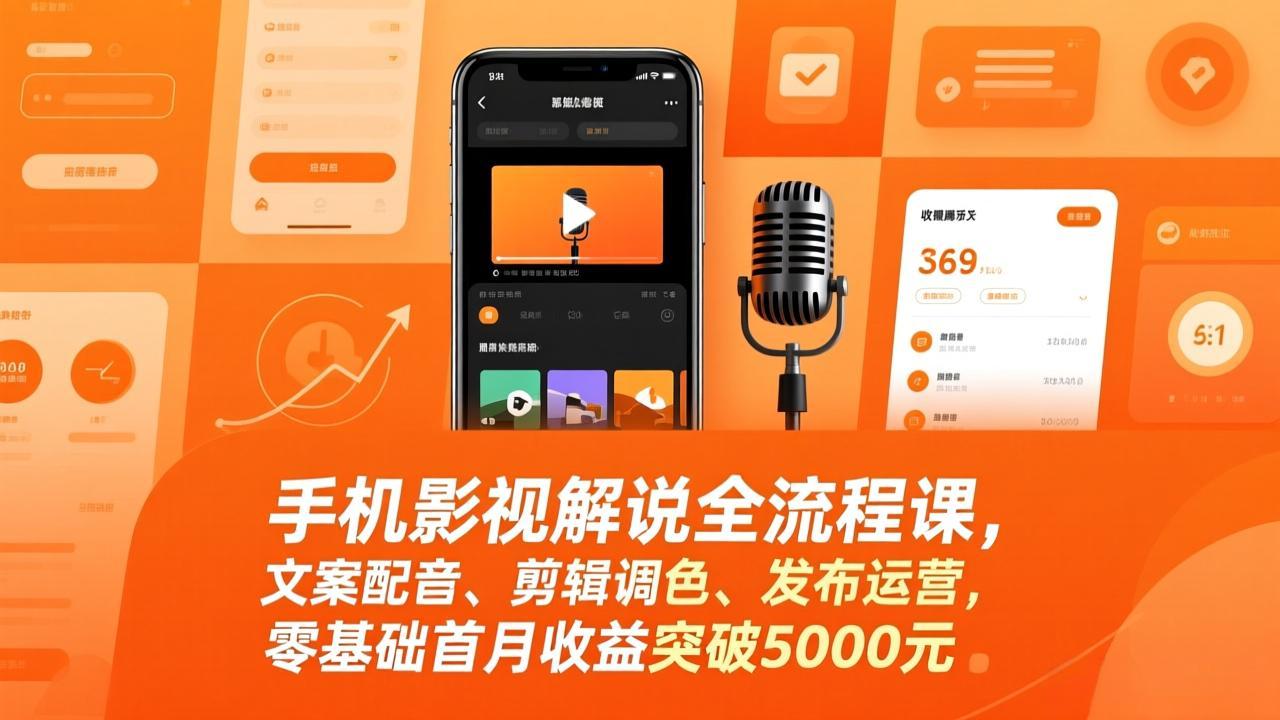 手机影视解说全流程课，文案配音、剪辑调色、发布运营，零基础首月收益突破5000元-保成圈-山云人力,分享创业咨询_最新网络项目资源
