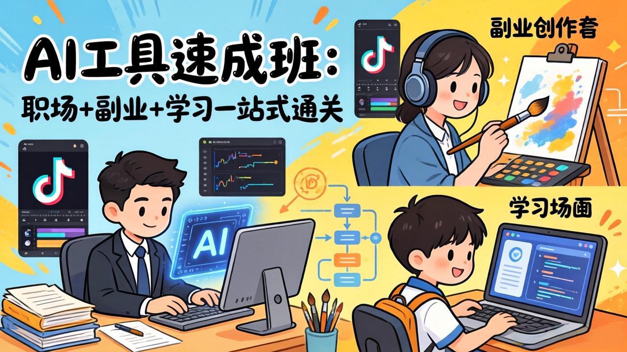 AI工具速成班：职场+副业+学习一站式通关，20+爆款类型+剪映技巧+抖音算法，0基础快速上手-保成圈-山云人力,分享创业咨询_最新网络项目资源