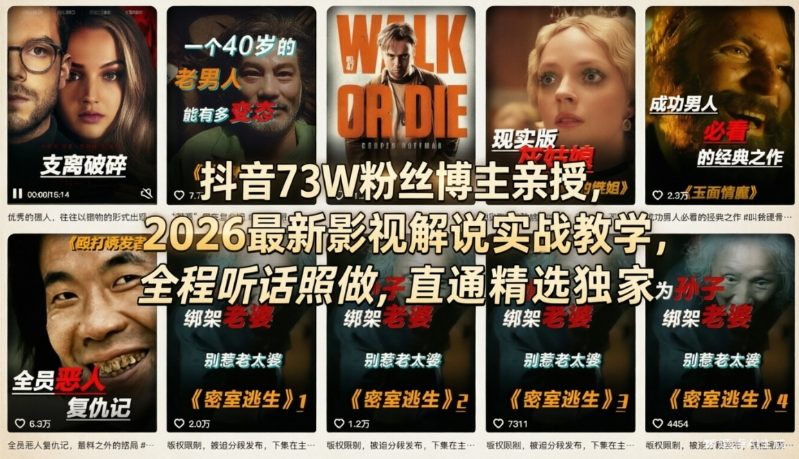 抖音73W粉丝博主亲授，2026最新影视解说实战教学，全程听话照做，直通精选独家-保成圈-山云人力,分享创业咨询_最新网络项目资源