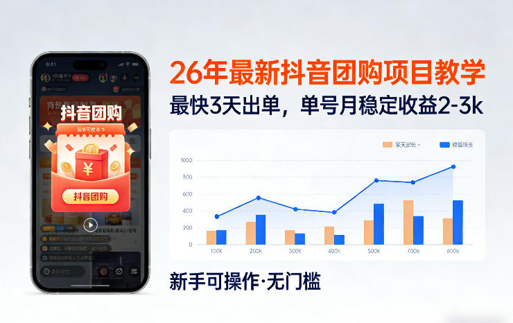 26年最新抖音团购项目教学，0门槛，最快3天出单，单号月稳定收益2-3k(更新3月19日)-保成圈-山云人力,分享创业咨询_最新网络项目资源