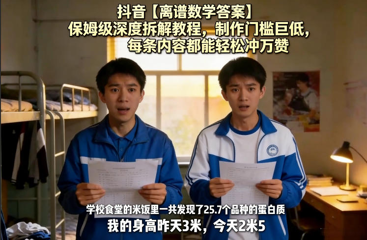 抖音【离谱数学答案】保姆级深度拆解教程，制作门槛巨低，每条内容都能轻松冲万赞，附详细步骤-保成圈-山云人力,分享创业咨询_最新网络项目资源