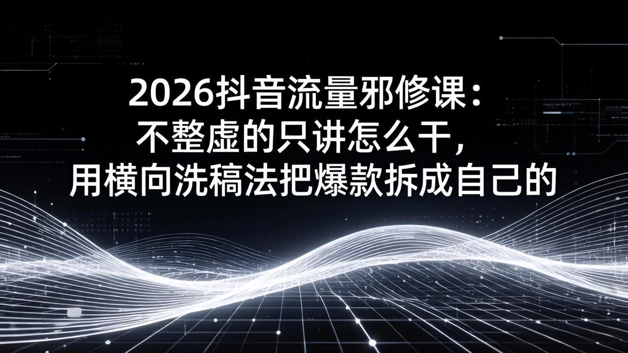 2026抖音流量邪修课：不整虚的只讲怎么干，用横向洗稿法把爆款拆成自己的-保成圈-山云人力,分享创业咨询_最新网络项目资源