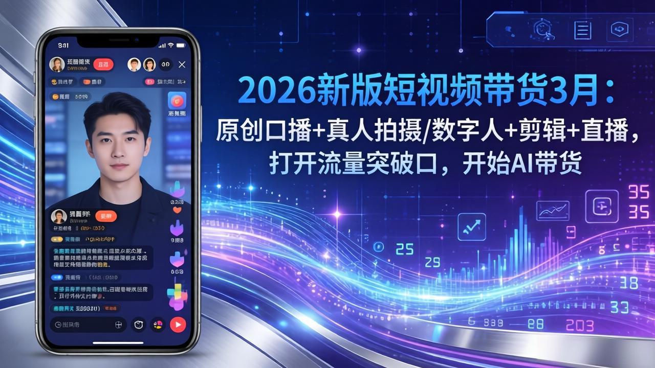 2026新版短视频带货3月：原创口播+真人拍摄/数字人+剪辑+直播，打开流量突破口，开始AI带货-保成圈-山云人力,分享创业咨询_最新网络项目资源
