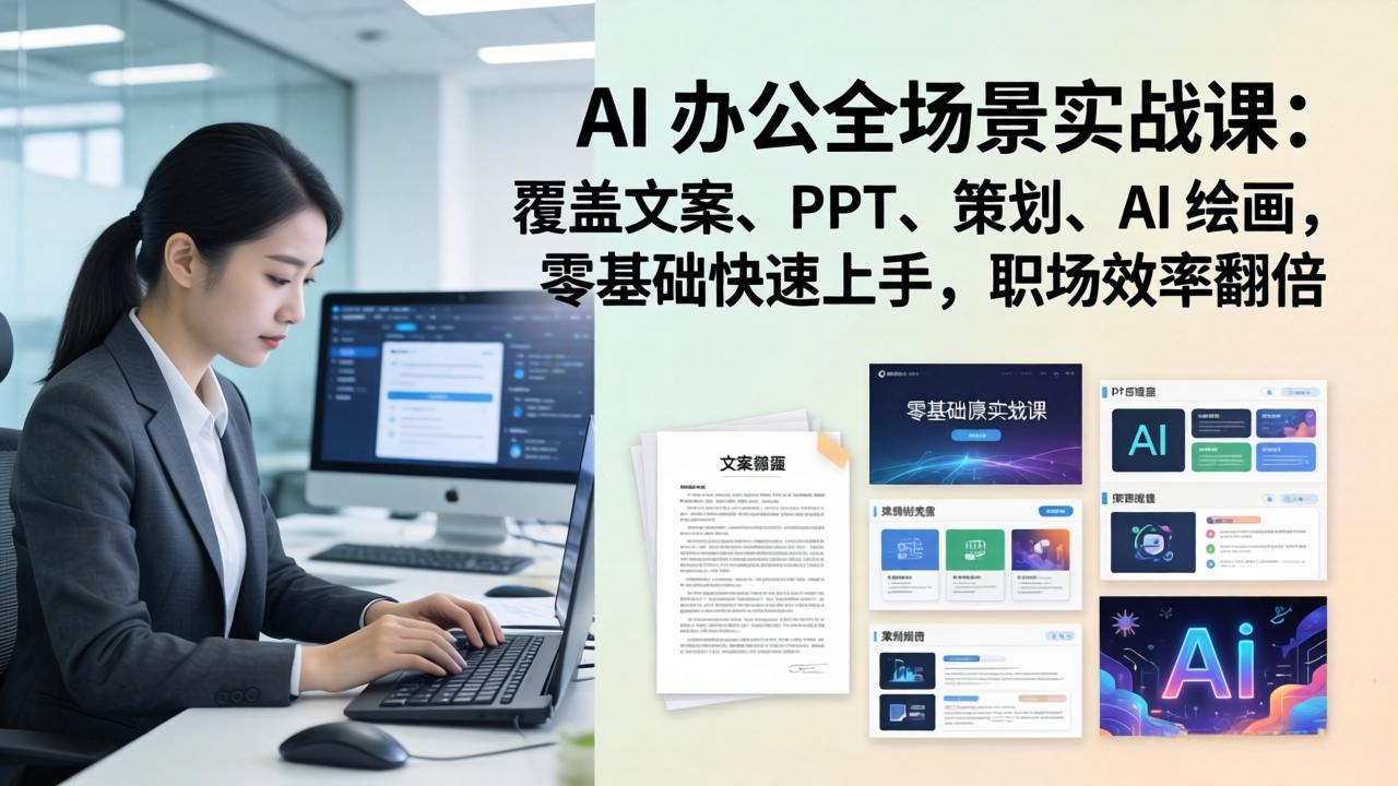 AI 办公全场景实战课：覆盖文案、PPT、策划、AI 绘画，零基础快速上手，职场效率翻倍-保成圈-山云人力,分享创业咨询_最新网络项目资源