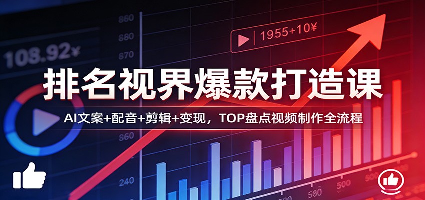 排名视界爆款打造课：AI文案+配音+剪辑+变现，TOP盘点视频制作全流程-保成圈-山云人力,分享创业咨询_最新网络项目资源