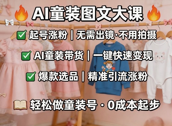AI童装图文剪辑，某社群童装图文大课，起号涨粉、AI童装带货、爆款选品，无需出镜和拍摄-保成圈-山云人力,分享创业咨询_最新网络项目资源
