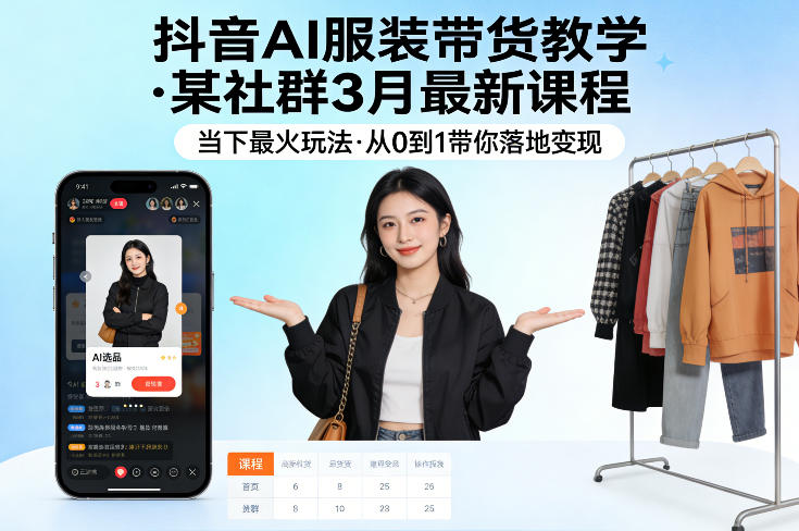 抖音AI服装带货教学，某社群3月最新课程，当下最火玩法，从0到1带你落地变现-保成圈-山云人力,分享创业咨询_最新网络项目资源
