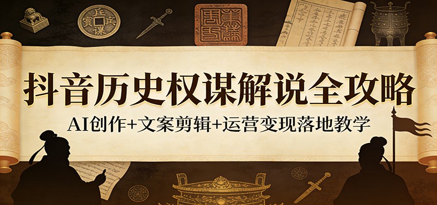 抖音历史权谋解说全攻略：AI创作+文案剪辑+运营变现落地教学-保成圈-山云人力,分享创业咨询_最新网络项目资源