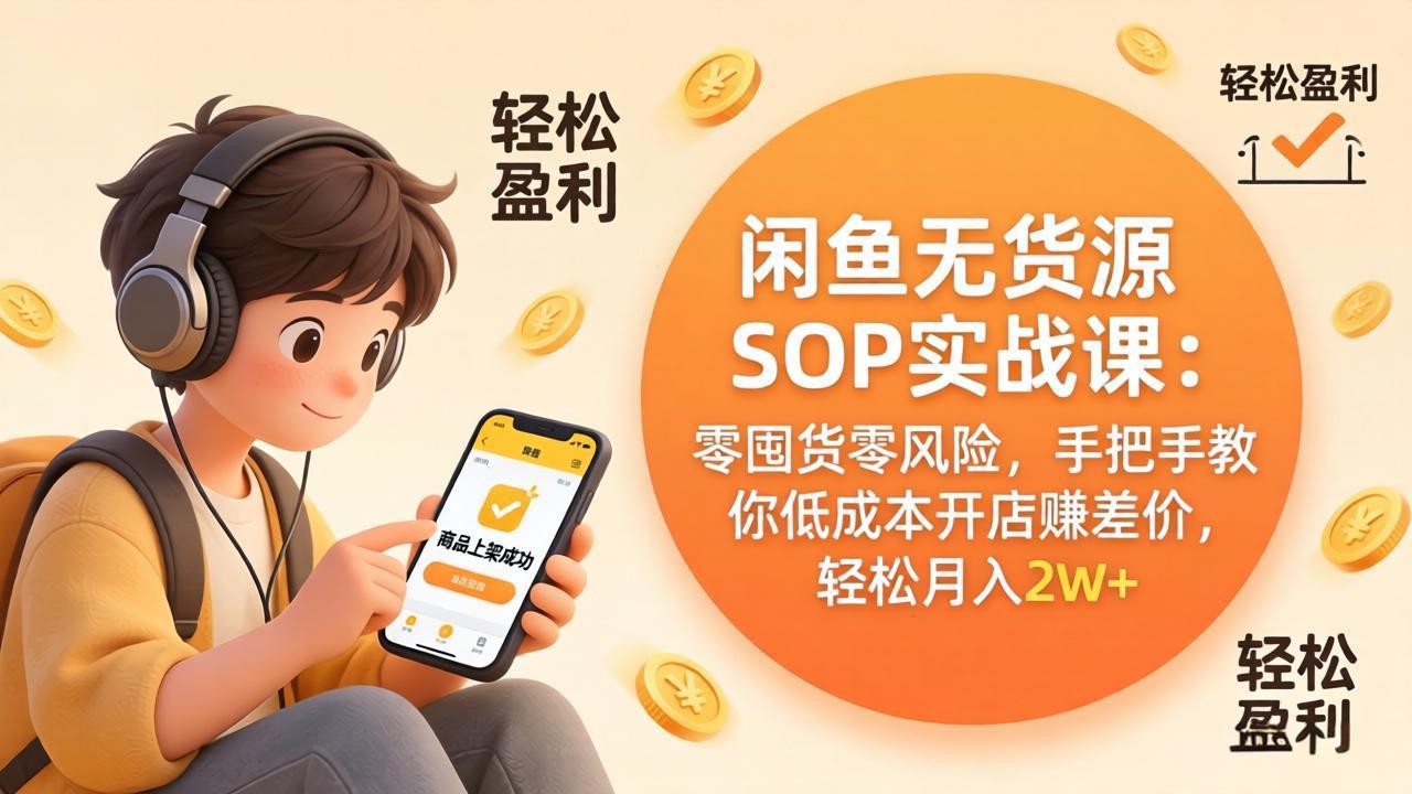 闲鱼无货源SOP实战课：零囤货零风险，手把手教你低成本开店赚差价，轻松月入2w+-保成圈-山云人力,分享创业咨询_最新网络项目资源