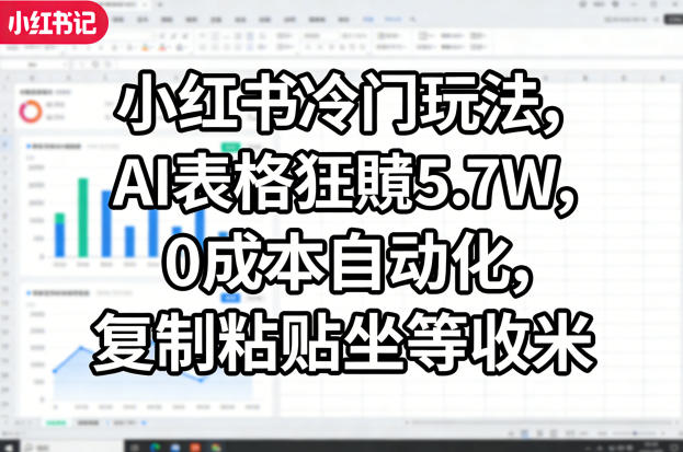 小红书冷门玩法，AI表格狂賺5.7W，0成本自动化，复制粘贴坐等收米-保成圈-山云人力,分享创业咨询_最新网络项目资源