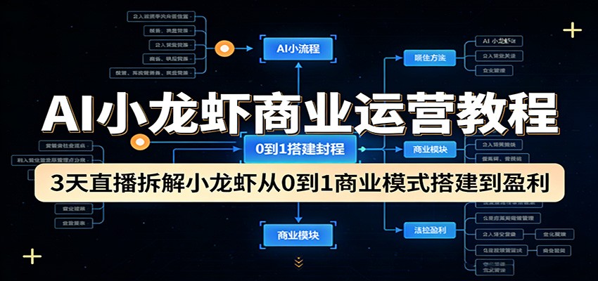 AI小龙虾商业运营教程：3天直播拆解小龙虾从0到1商业模式搭建到盈利-保成圈-山云人力,分享创业咨询_最新网络项目资源