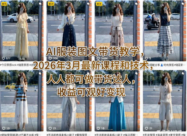AI服装图文带货教学，2026年3月最新课程和技术，人人都可做带货达人，收益可观好变现-保成圈-山云人力,分享创业咨询_最新网络项目资源