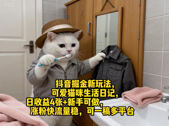 抖音掘金新玩法，可爱猫咪生活日记，日收益4张+新手可做，涨粉快流量稳，可一稿多平台-保成圈-山云人力,分享创业咨询_最新网络项目资源