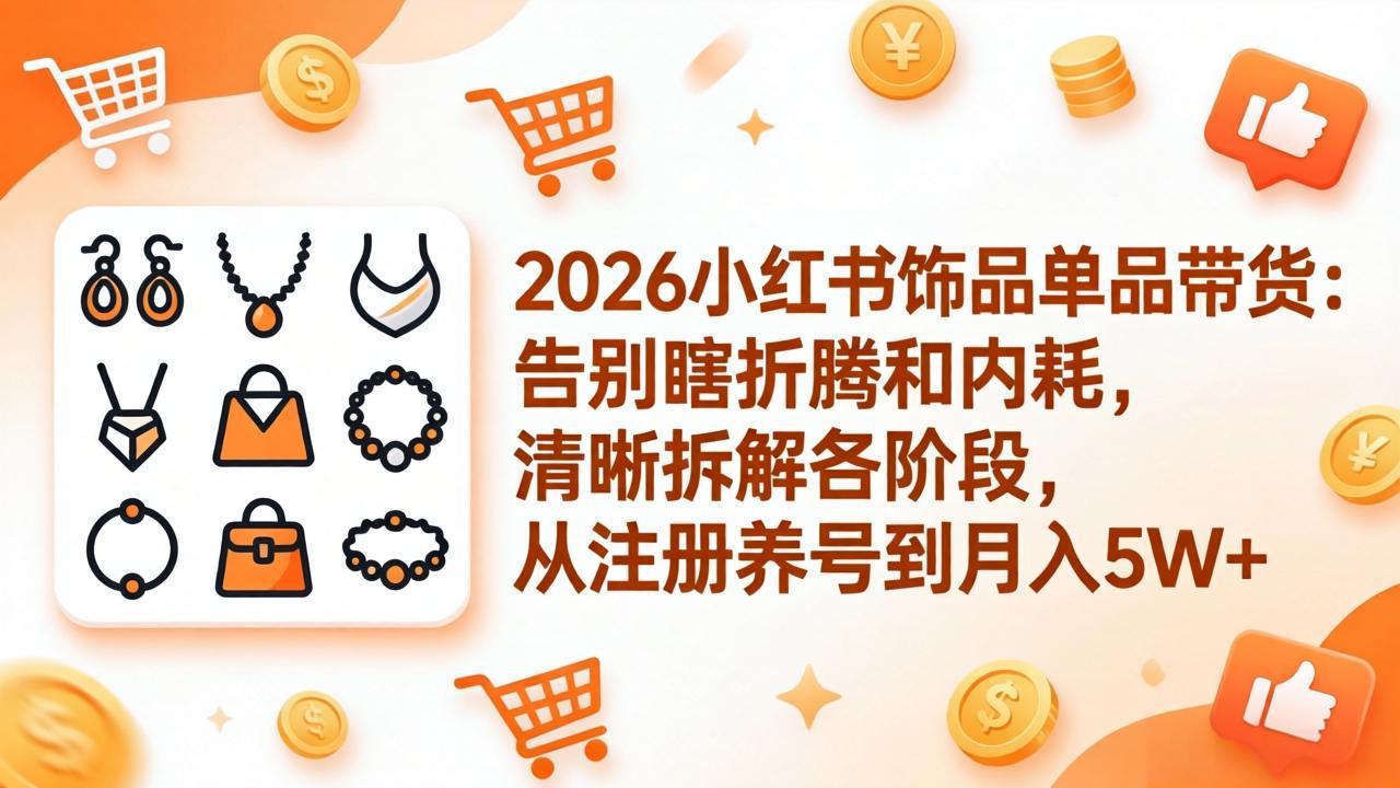 2026小红书饰品单品带货：告别瞎折腾和内耗，清晰拆解各阶段，从注册养号到月入5W+-保成圈-山云人力,分享创业咨询_最新网络项目资源