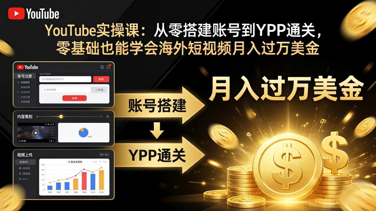 YouTube实操课：从零搭建账号到YPP通关，零基础也能学会海外短视频月入过万美金-保成圈-山云人力,分享创业咨询_最新网络项目资源