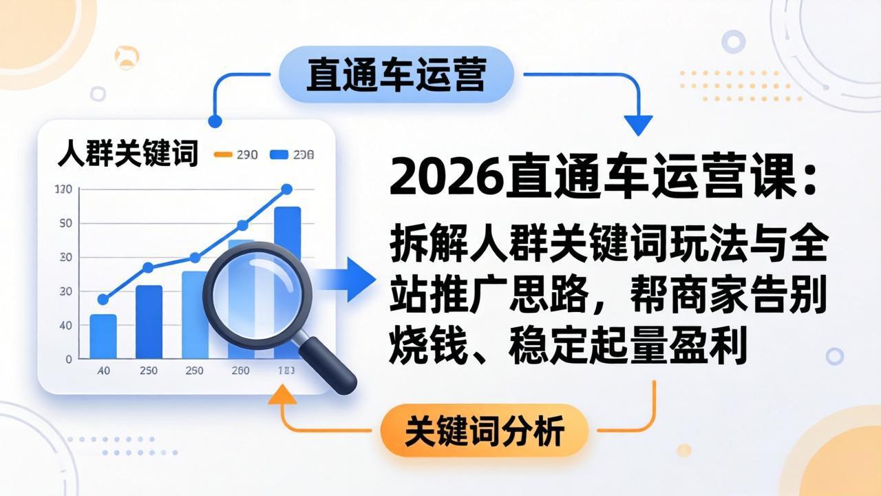 2026直通车运营课：拆解人群关键词玩法与全站推广思路，帮商家告别烧钱、稳定起量盈利-保成圈-山云人力,分享创业咨询_最新网络项目资源