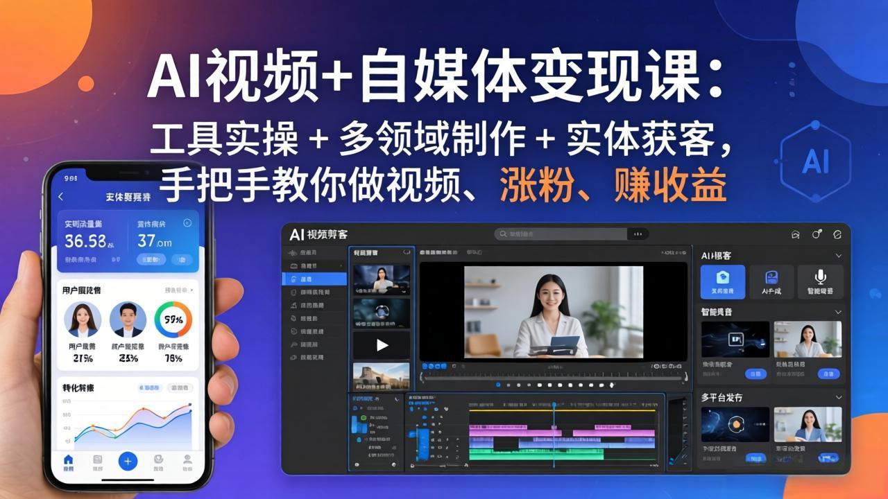 AI视频+自媒体变现课：工具实操 + 多领域制作 + 实体获客，手把手教你做视频、涨粉、赚收益-保成圈-山云人力,分享创业咨询_最新网络项目资源