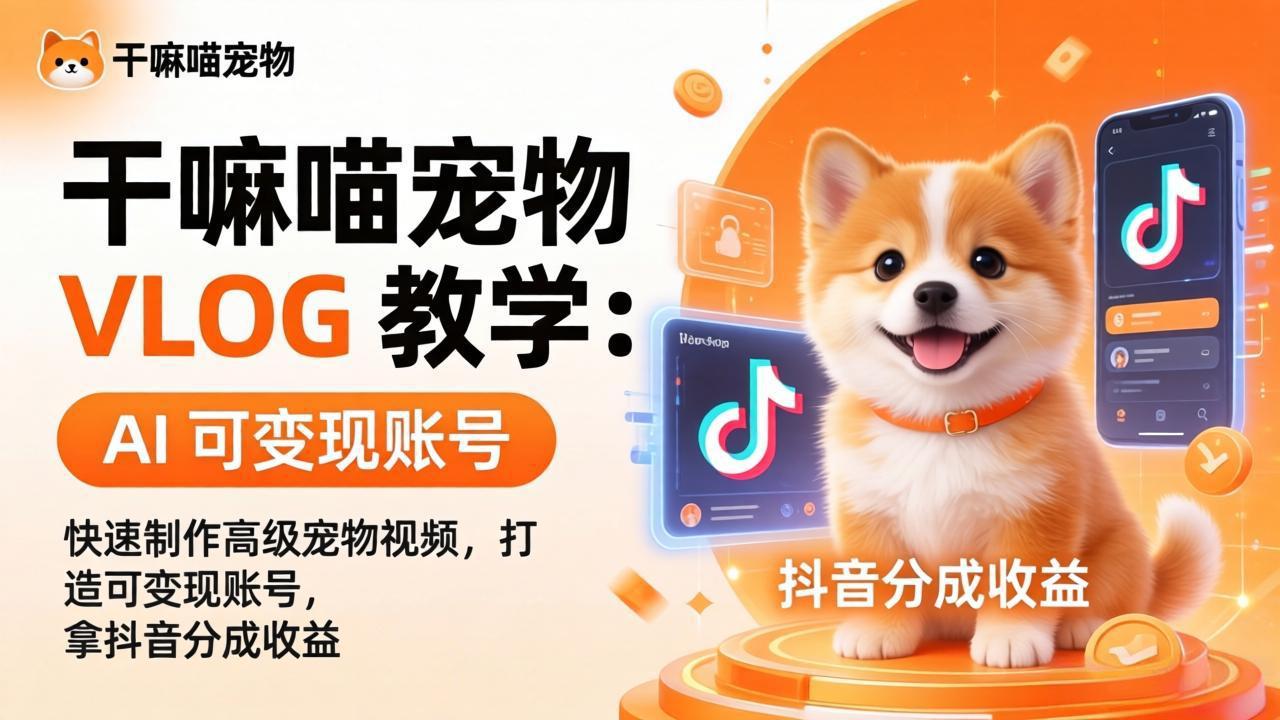 干嘛喵宠物 VLOG 教学：AI 快速制作高级宠物视频，打造可变现账号，拿抖音分成收益-保成圈-山云人力,分享创业咨询_最新网络项目资源
