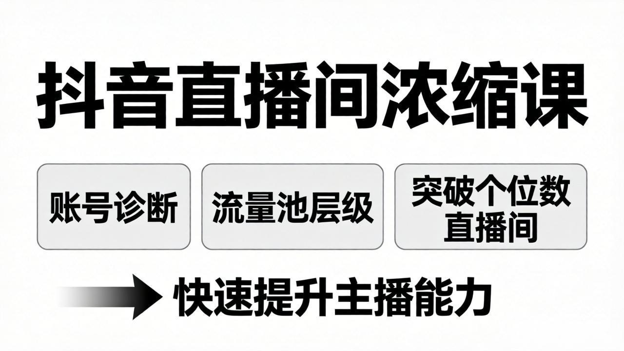 抖音直播间浓缩课：账号诊断+流量池层级，突破个位数直播间，快速提升主播能力-保成圈-山云人力,分享创业咨询_最新网络项目资源