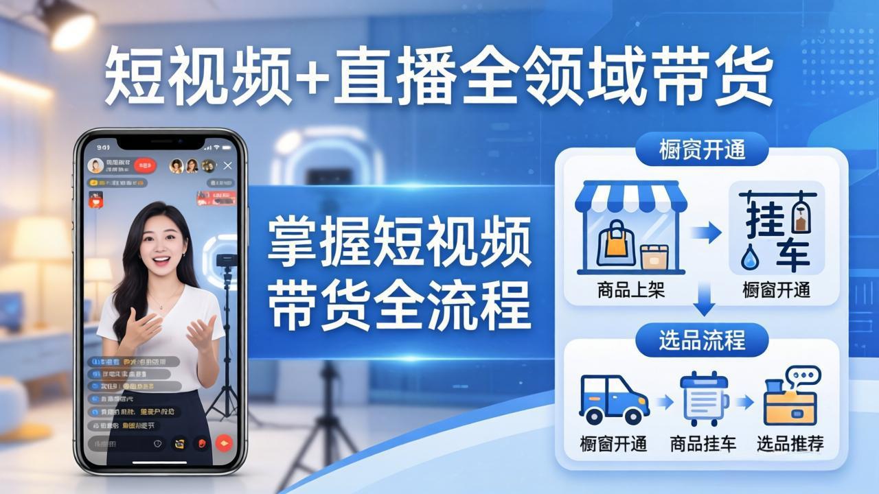 短视频+直播全领域带货-更新：掌握橱窗开通、挂车、选品、爆款文案改编等短视频带货全流程-保成圈-山云人力,分享创业咨询_最新网络项目资源