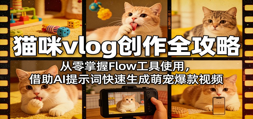 猫咪vlog创作全攻略：从零掌握Flow工具使用，借助AI提示词快速生成萌宠爆款视频-保成圈-山云人力,分享创业咨询_最新网络项目资源