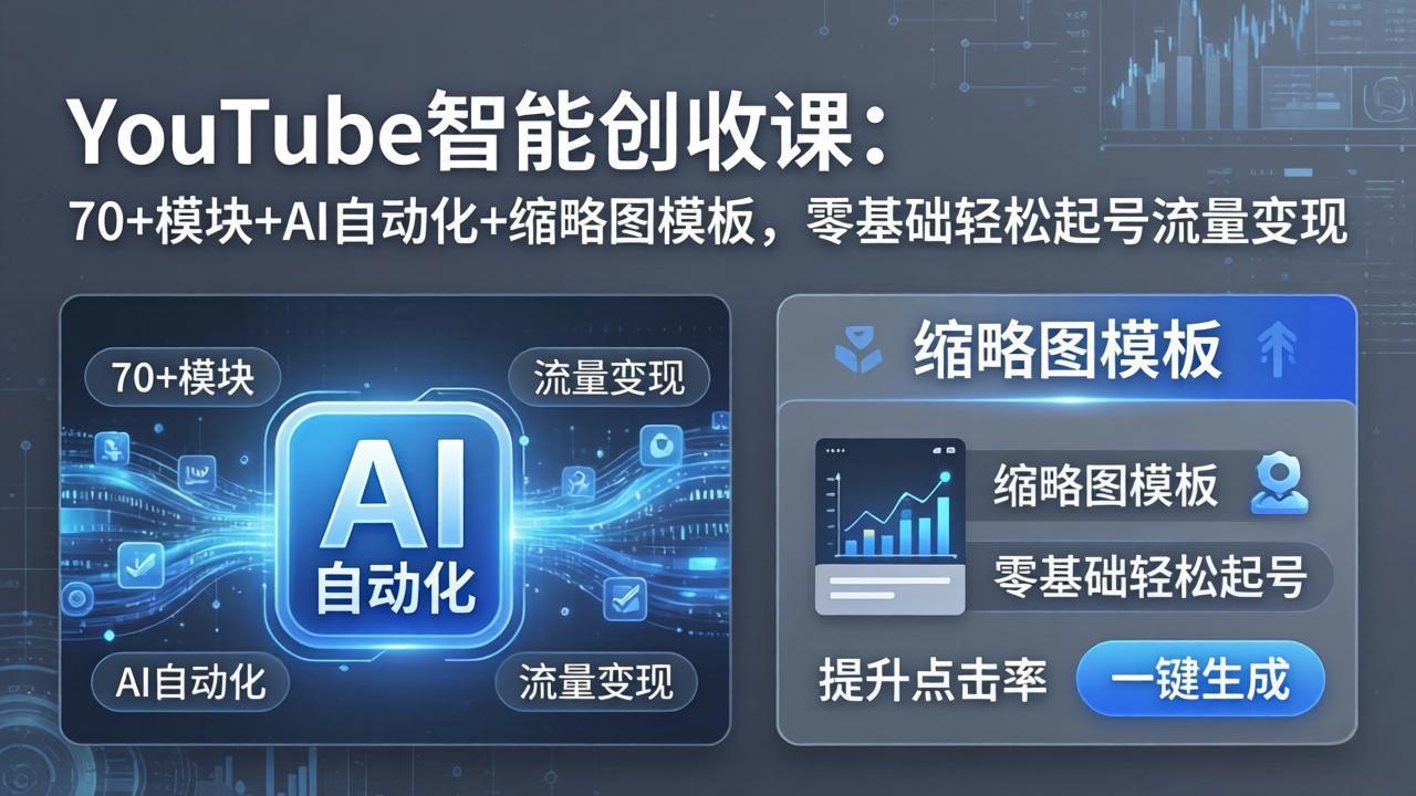 YouTube智能创收课：70+模块+AI自动化+缩略图模板，零基础轻松起号流量变现-保成圈-山云人力,分享创业咨询_最新网络项目资源