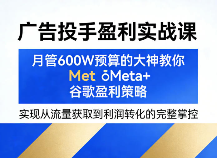 广告投手盈利实战课，月管600W预算的大神教你Meta+谷歌盈利策略，实现从流量获取到利润转化的完整掌控-保成圈-山云人力,分享创业咨询_最新网络项目资源