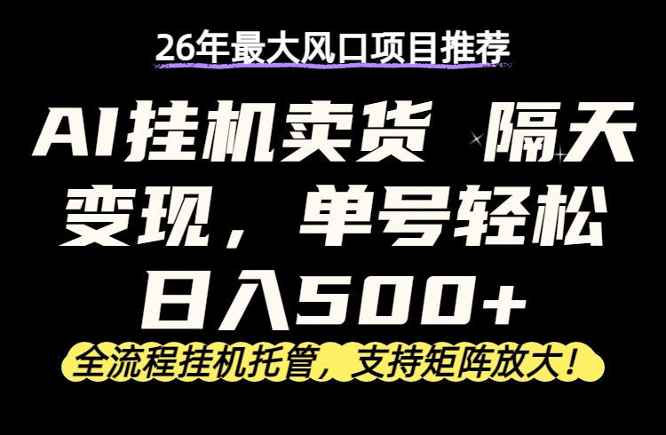 26年最新AI挂机卖货，隔天出收益，单账号轻松日入500+-保成圈-山云人力,分享创业咨询_最新网络项目资源